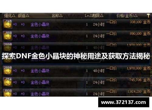 探索DNF金色小晶块的神秘用途及获取方法揭秘